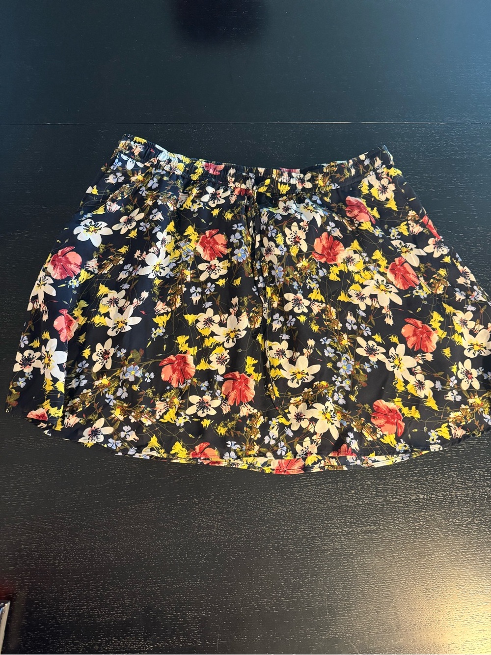 Banana Republic Black Floral Circle Skirt with Red, Yellow & Cream Flowers
